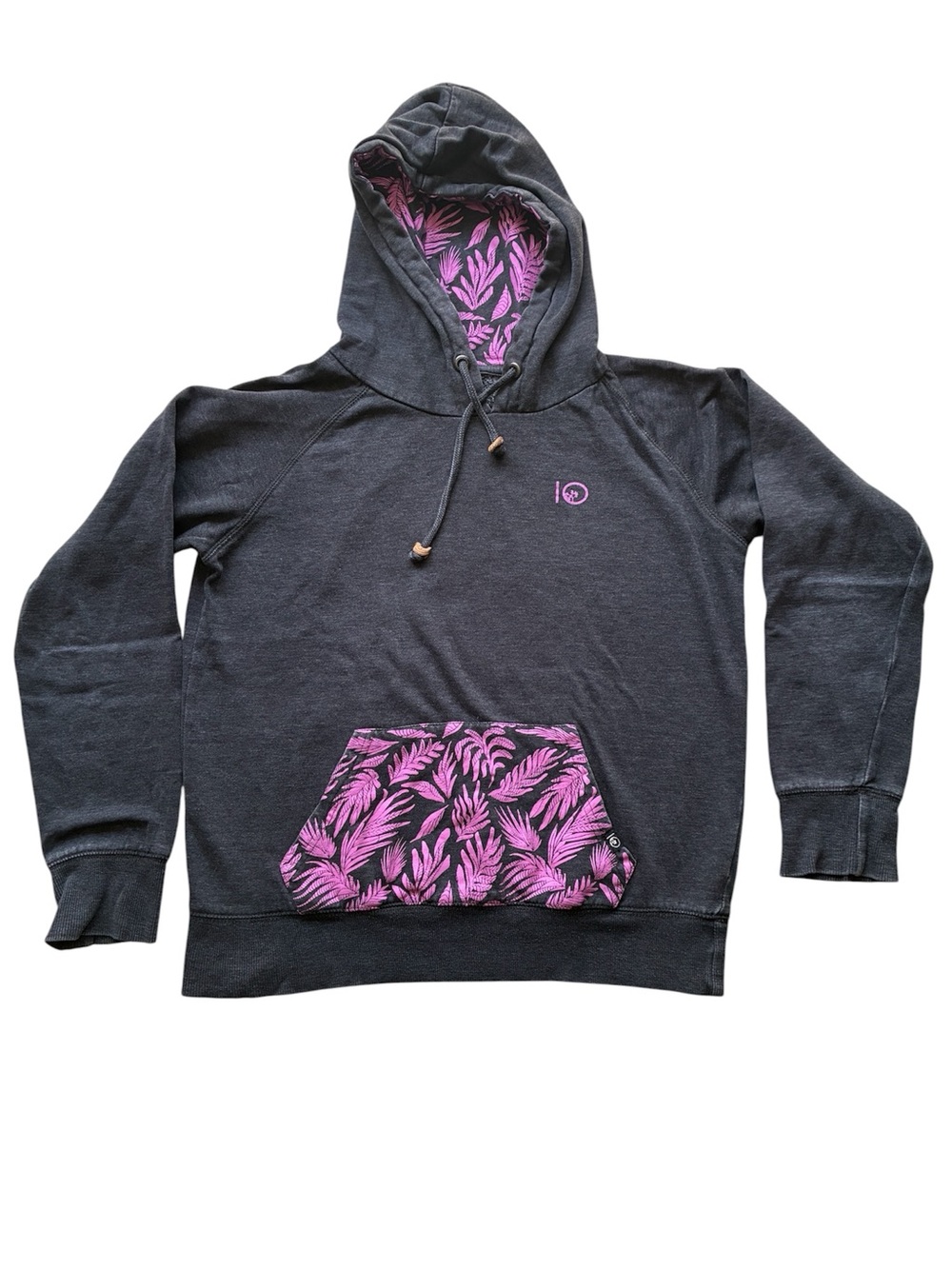 tentree Women's Charcoal Gray Pullover Hoodie Purple Floral Pocket Size Medium